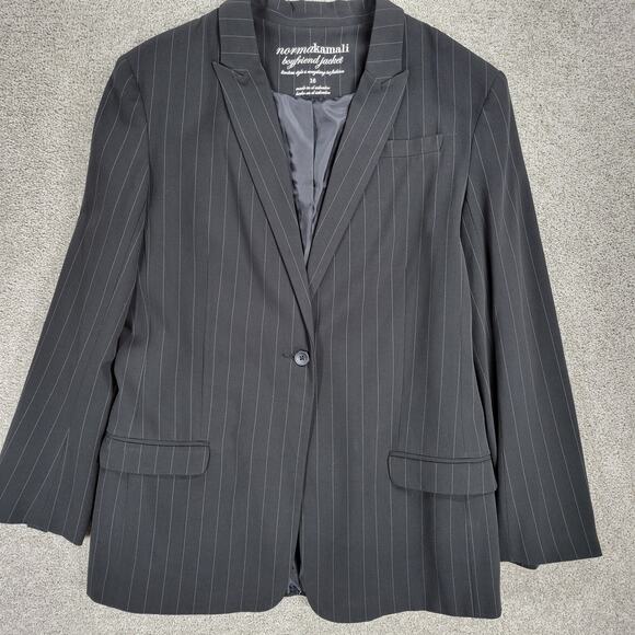 Vintage Norma‎ Kamali Boyfriend Suit Jacket Womens 16 Black Gray Pin Striped - Picture 6 of 16